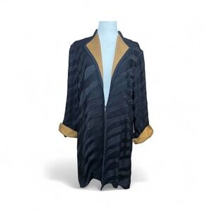 Misook Women's Knit Cardigan Jacket Coat Open Front 3/4 Sleeve Black Beige‎ SZ M